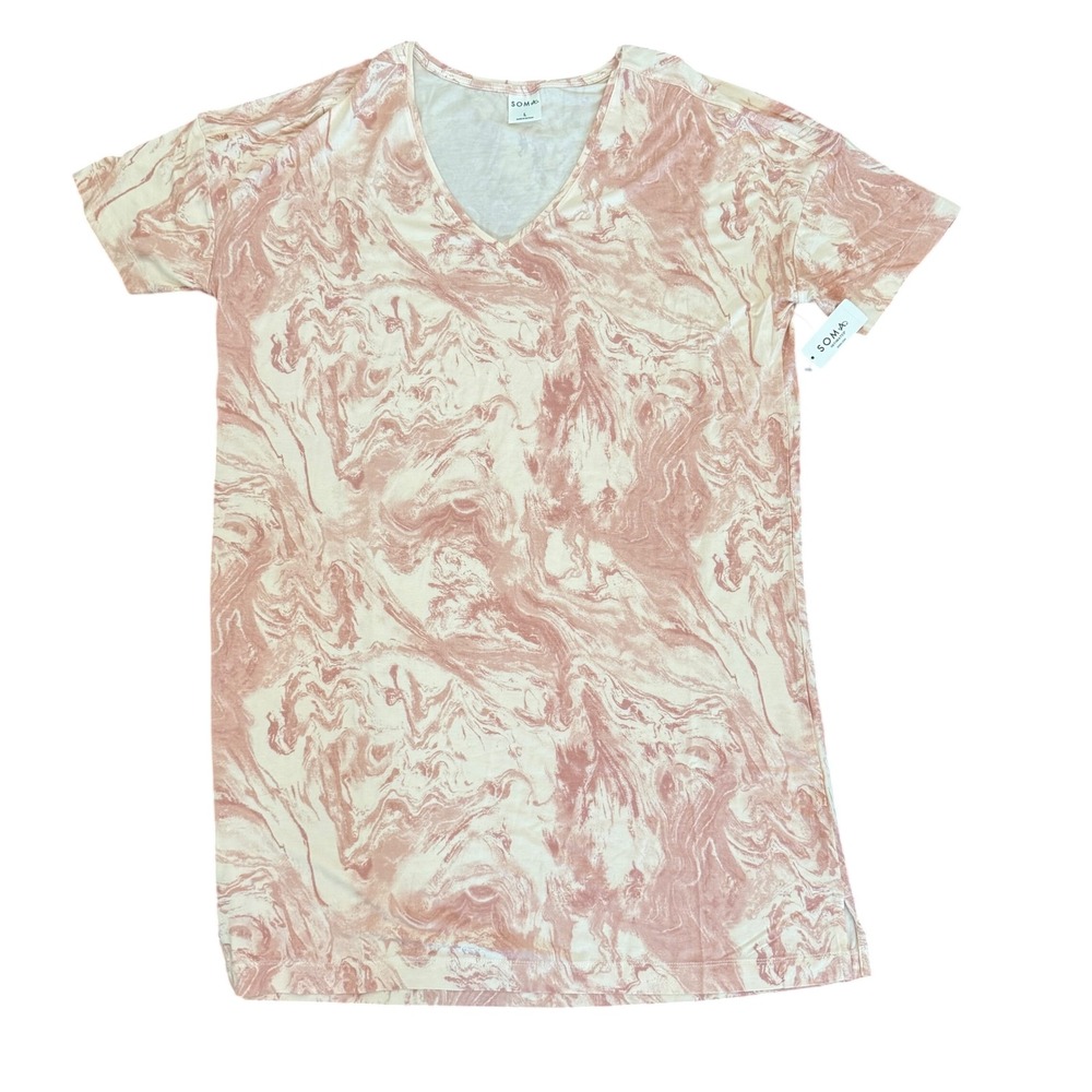 Soma Intimates Cool Nights Modern SS Sleepshirt Marble Dreams Pink L 570317565